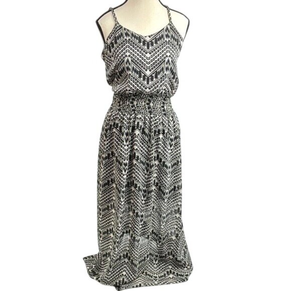 New Glory Black White Aztec Print Maxi Dress Womens Size S Spaghetti Strap Boho - Picture 1 of 9